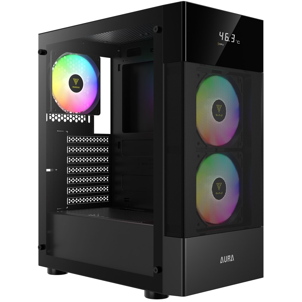 Carcasa PC GAMDIAS AURA GC5 ARGB, USB 3.0, Fara sursa, iluminare ARGB, negru