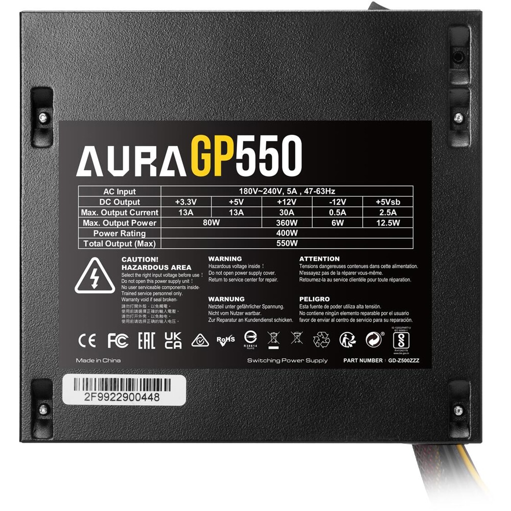 Sursa PC GAMDIAS AURA-GP550, 550W, 120mm, 80 Plus White