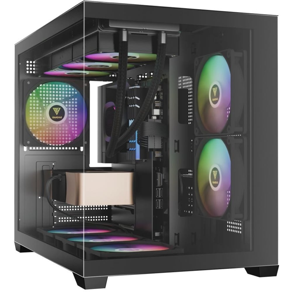 Carcasa PC GAMDIAS Aura GC10M V2 ARGB, USB Type C, Fara sursa, iluminare ARGB, negru