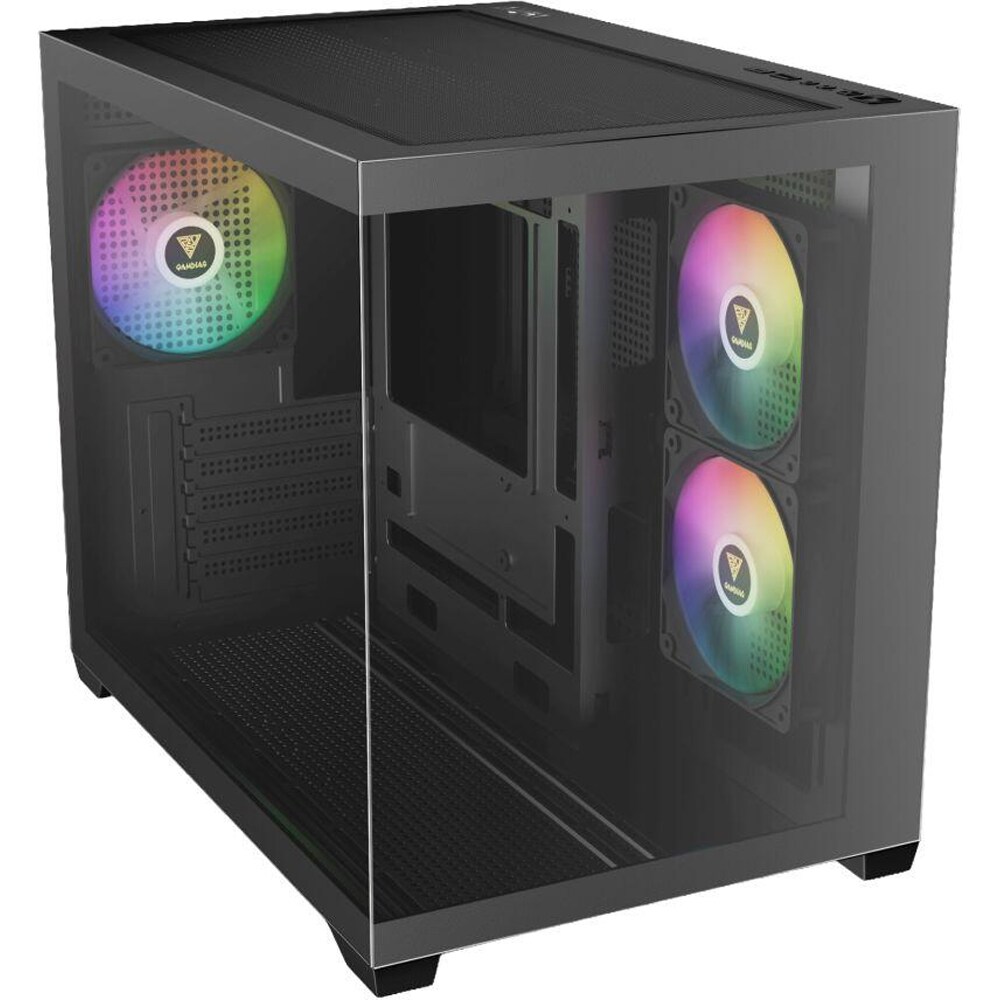 Carcasa PC GAMDIAS Aura GC10M V2 ARGB, USB Type C, Fara sursa, iluminare ARGB, negru