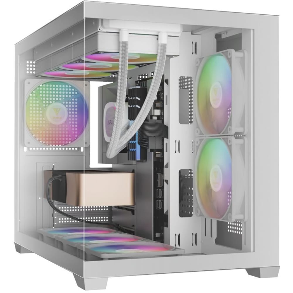 Carcasa PC GAMDIAS Aura GC10M V2 WH ARGB, USB Type C, Fara sursa, iluminare ARGB, alb
