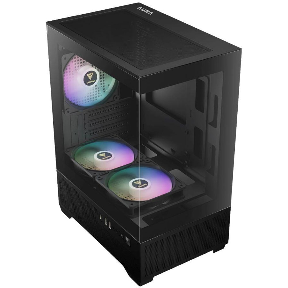 Carcasa PC GAMDIAS Aura GC9M Elite ARGB, USB Type C, Fara sursa, iluminare ARGB, negru