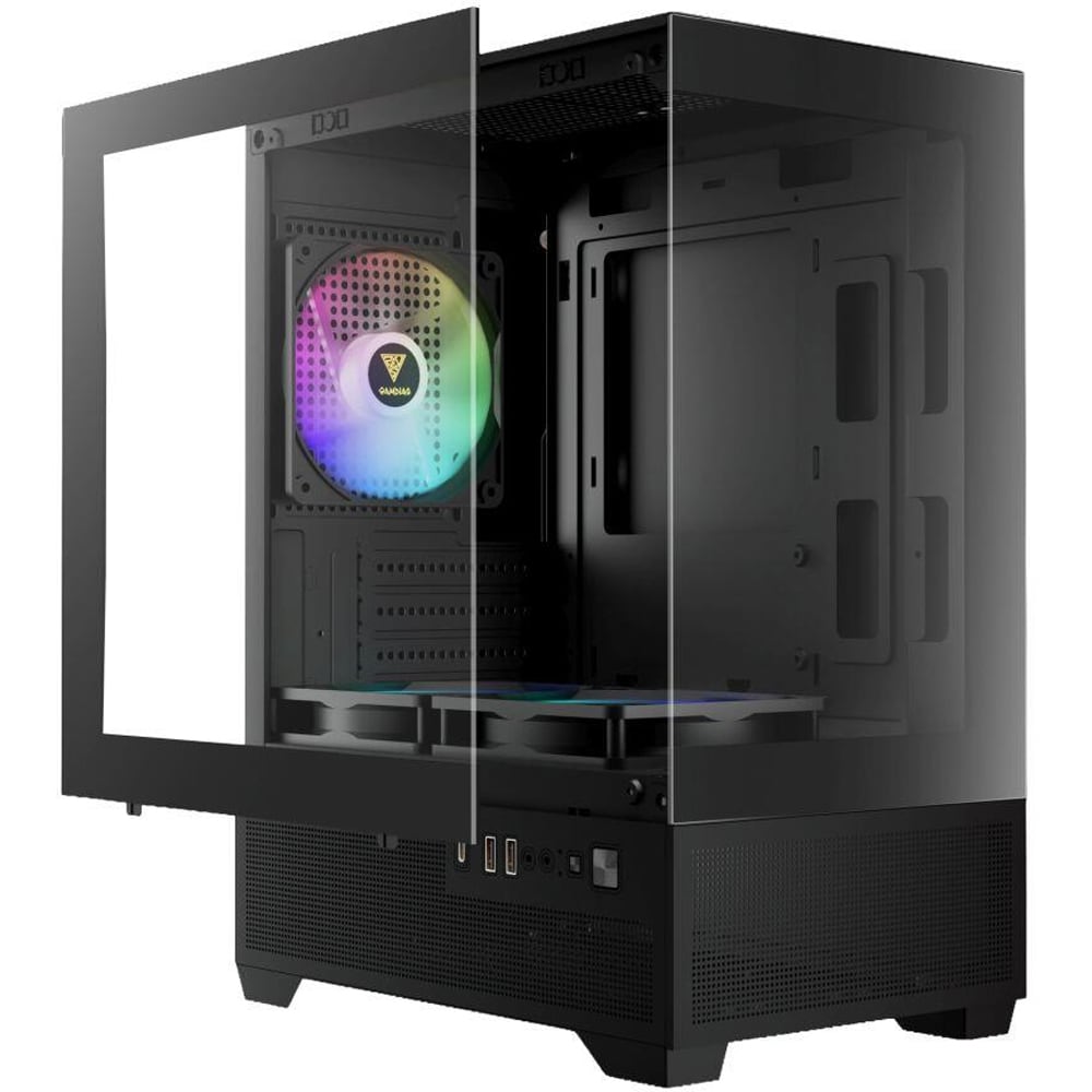Carcasa PC GAMDIAS Aura GC9M Elite ARGB, USB Type C, Fara sursa, iluminare ARGB, negru