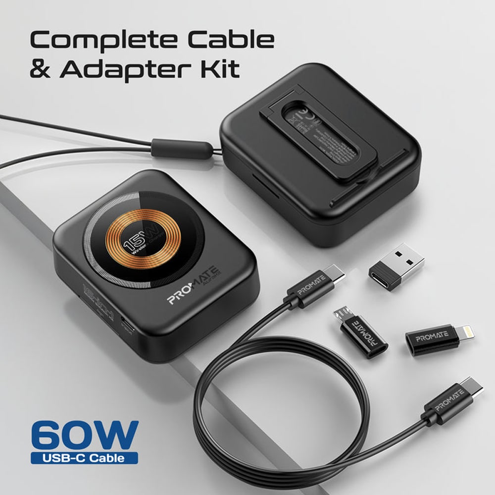 Kit multifunctional cu incarcator wireless PROMATE AuraKit, negru