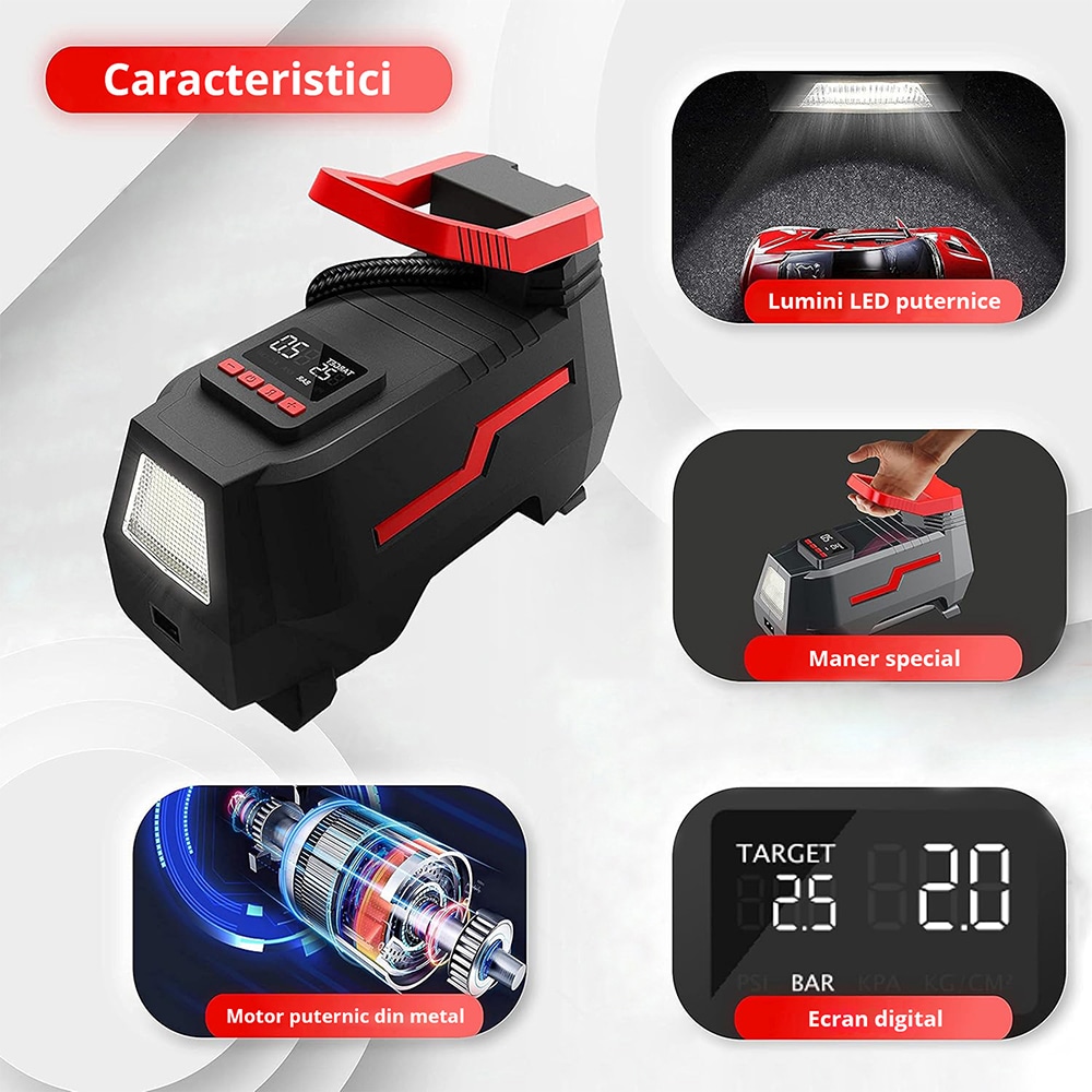 Compresor auto ROLL FAST 10840R, lanterna, 10bar, 12V