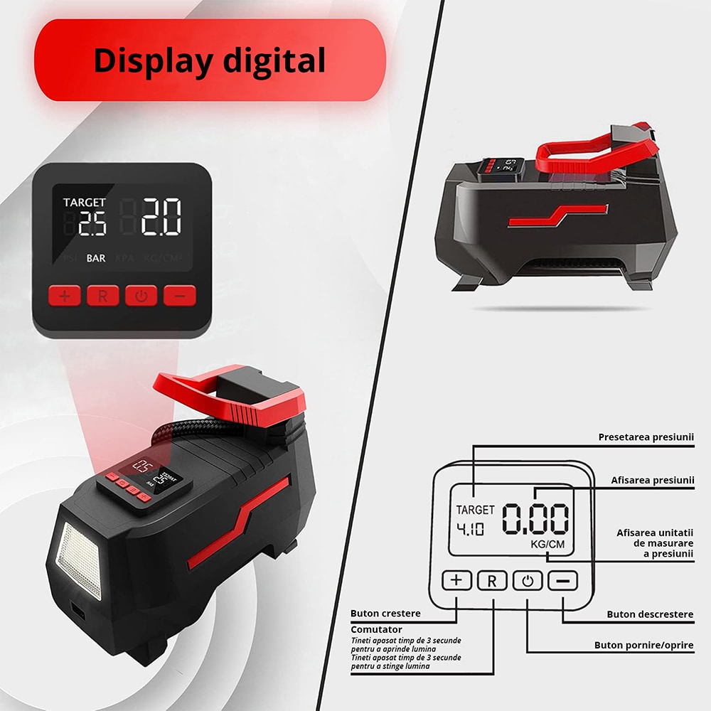 Compresor auto ROLL FAST 10840R, lanterna, 10bar, 12V