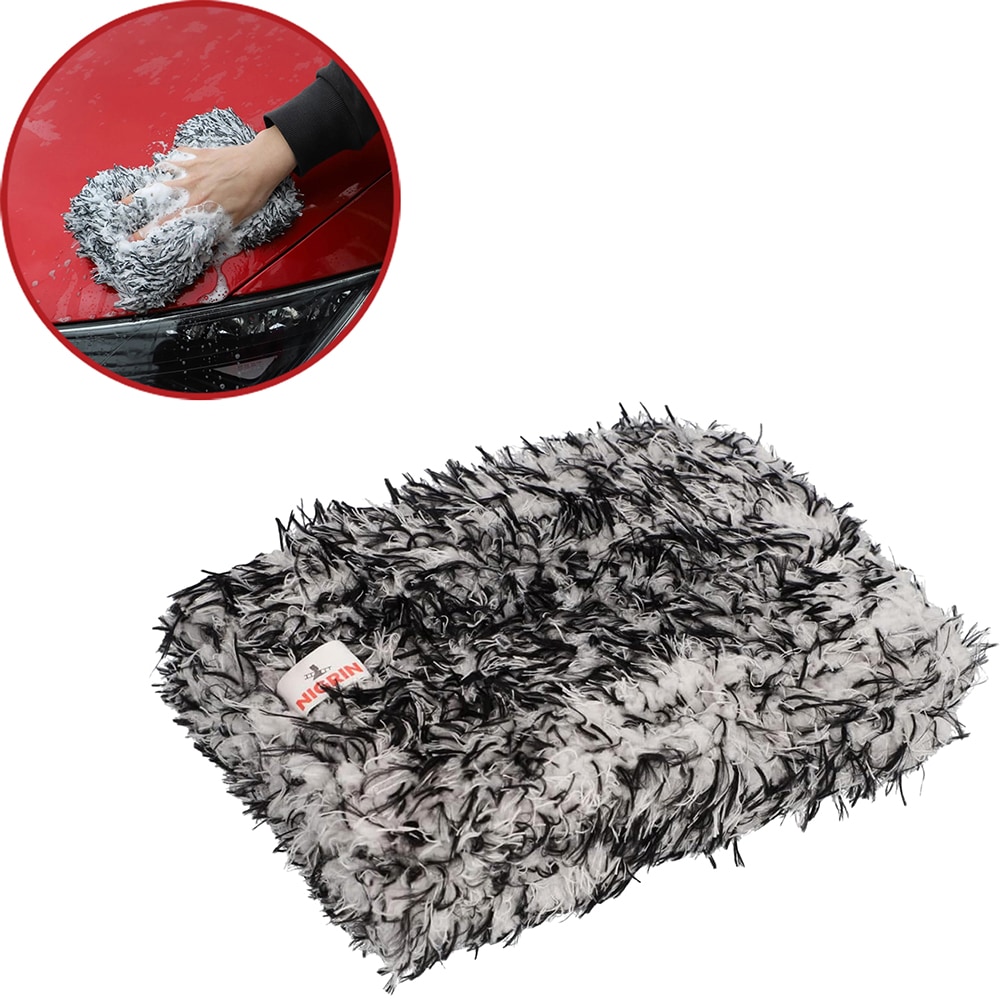 Burete spalat auto NIGRIN 114740, microfibra, 21 x 5 x 15cm, alb-negru