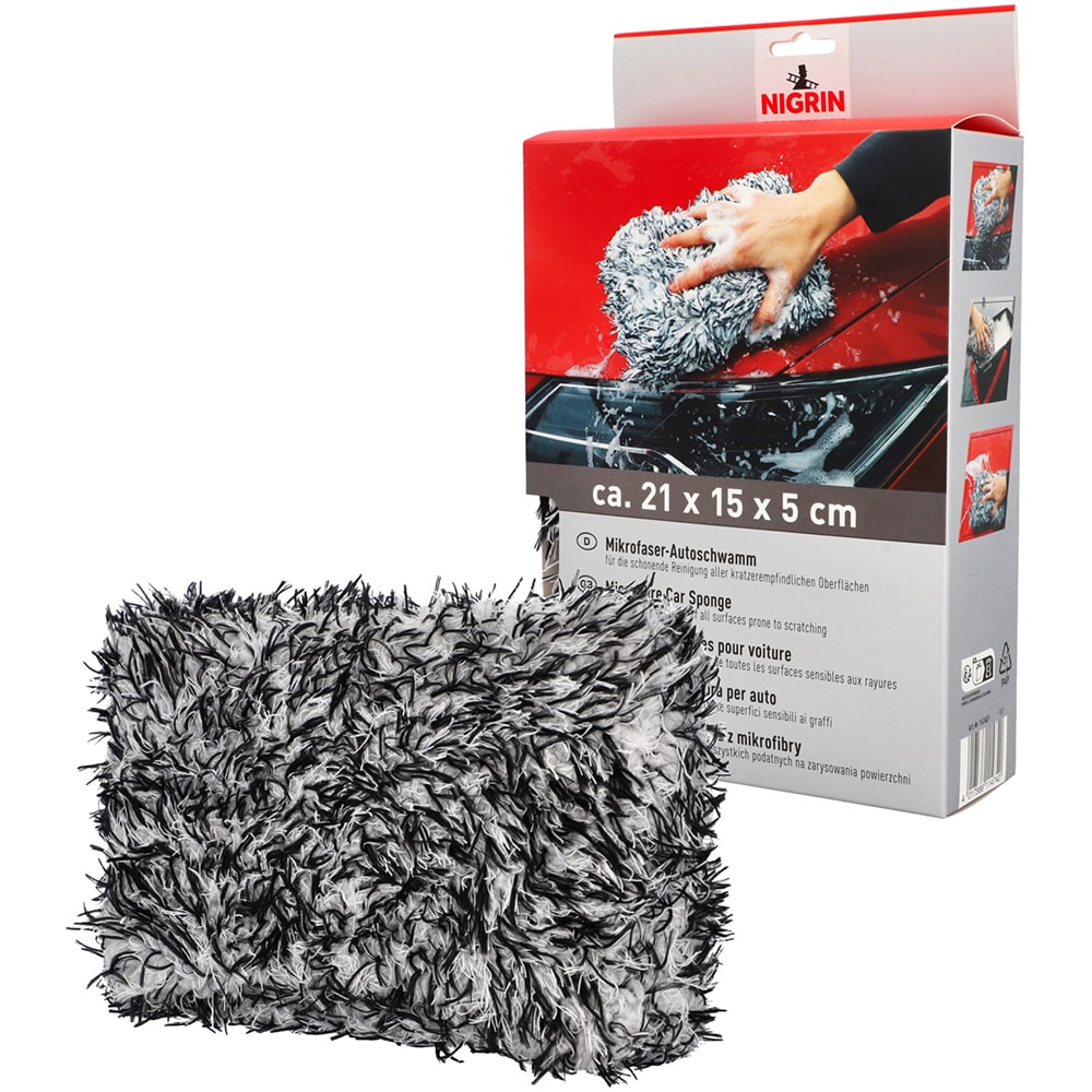 Burete spalat auto NIGRIN 114740, microfibra, 21 x 5 x 15cm, alb-negru