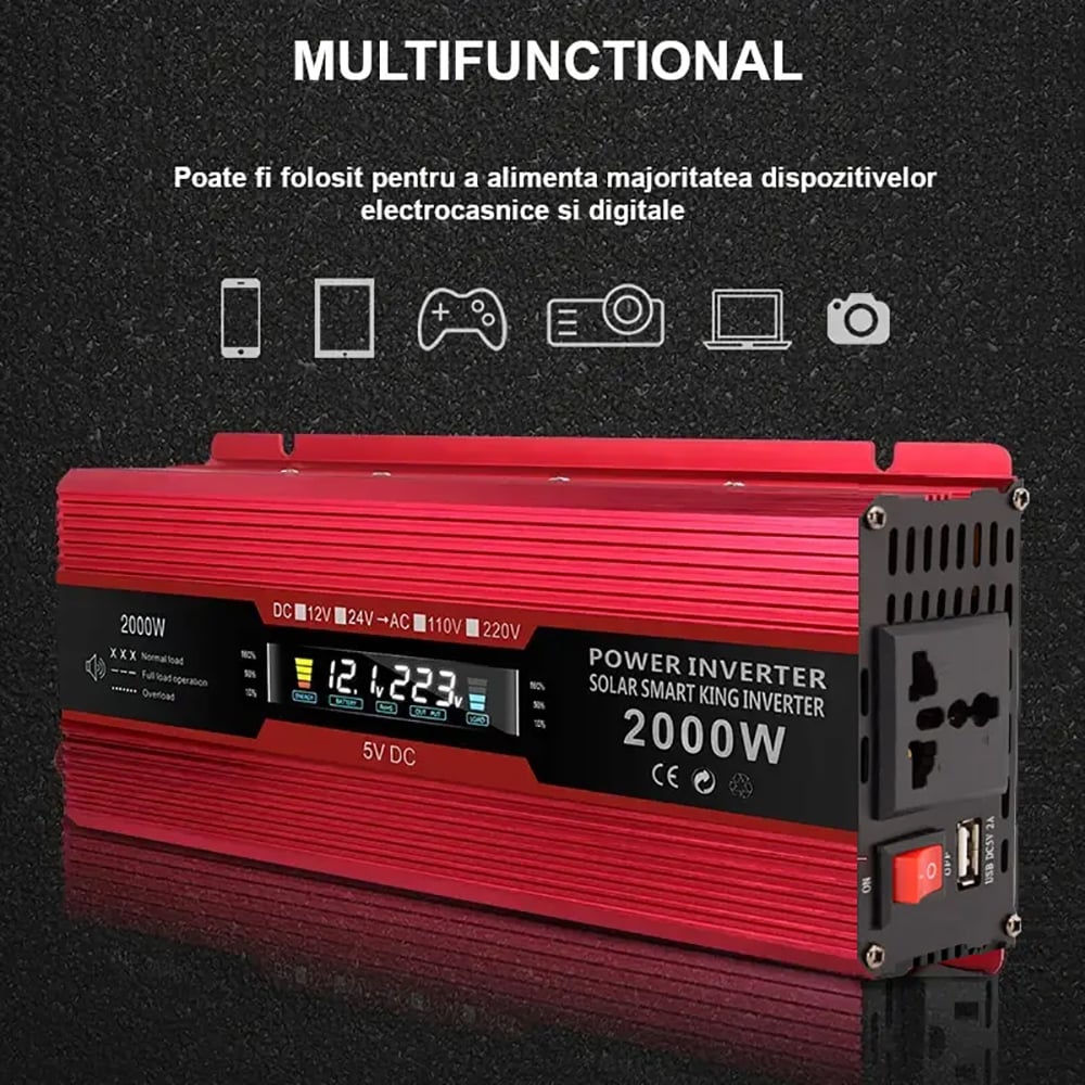 Invertor de tensiune CARMAER 12000R, 2000W, 12V, 220V