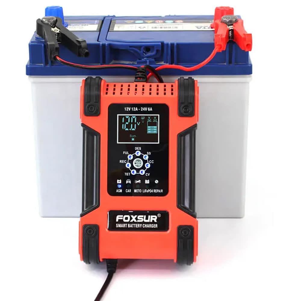 Redresor auto FOXSUR 12242R, 12V 12A 24V 6A, negru