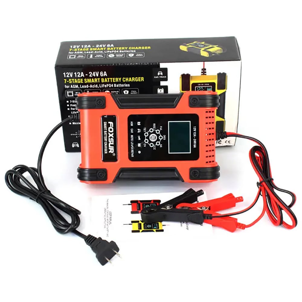 Redresor auto FOXSUR 12242R, 12V 12A 24V 6A, negru