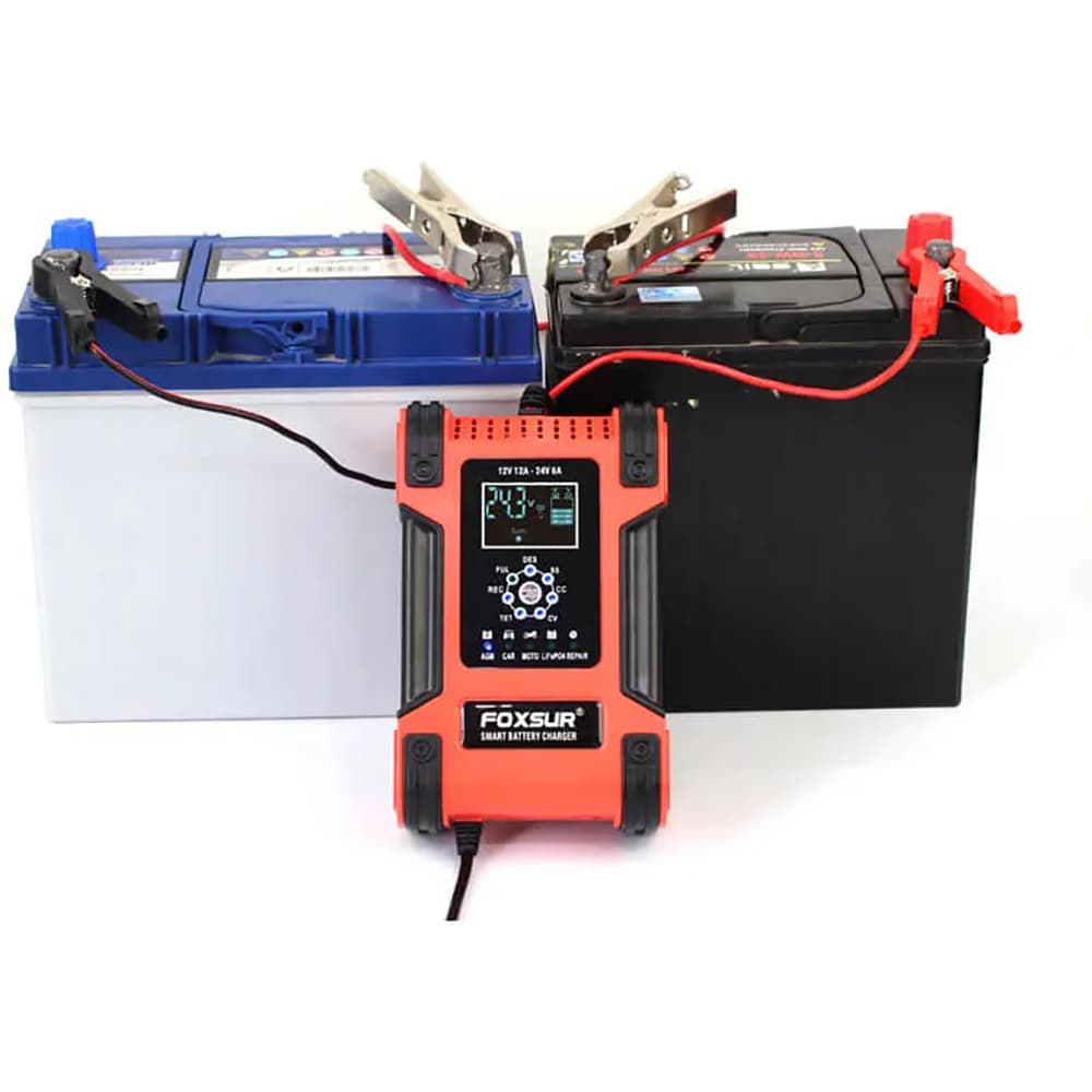 Redresor auto FOXSUR 12242R, 12V 12A 24V 6A, negru