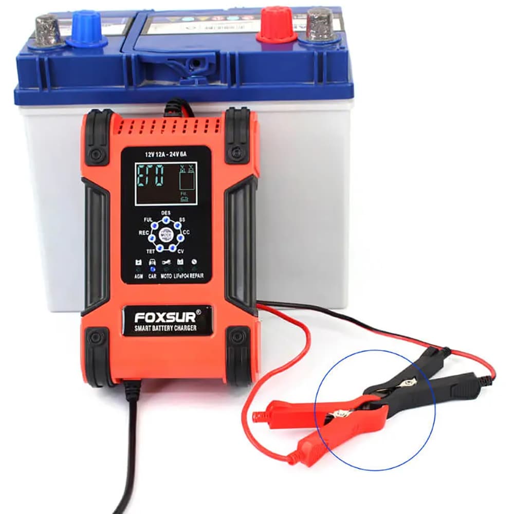 Redresor auto FOXSUR 12242R, 12V 12A 24V 6A, negru