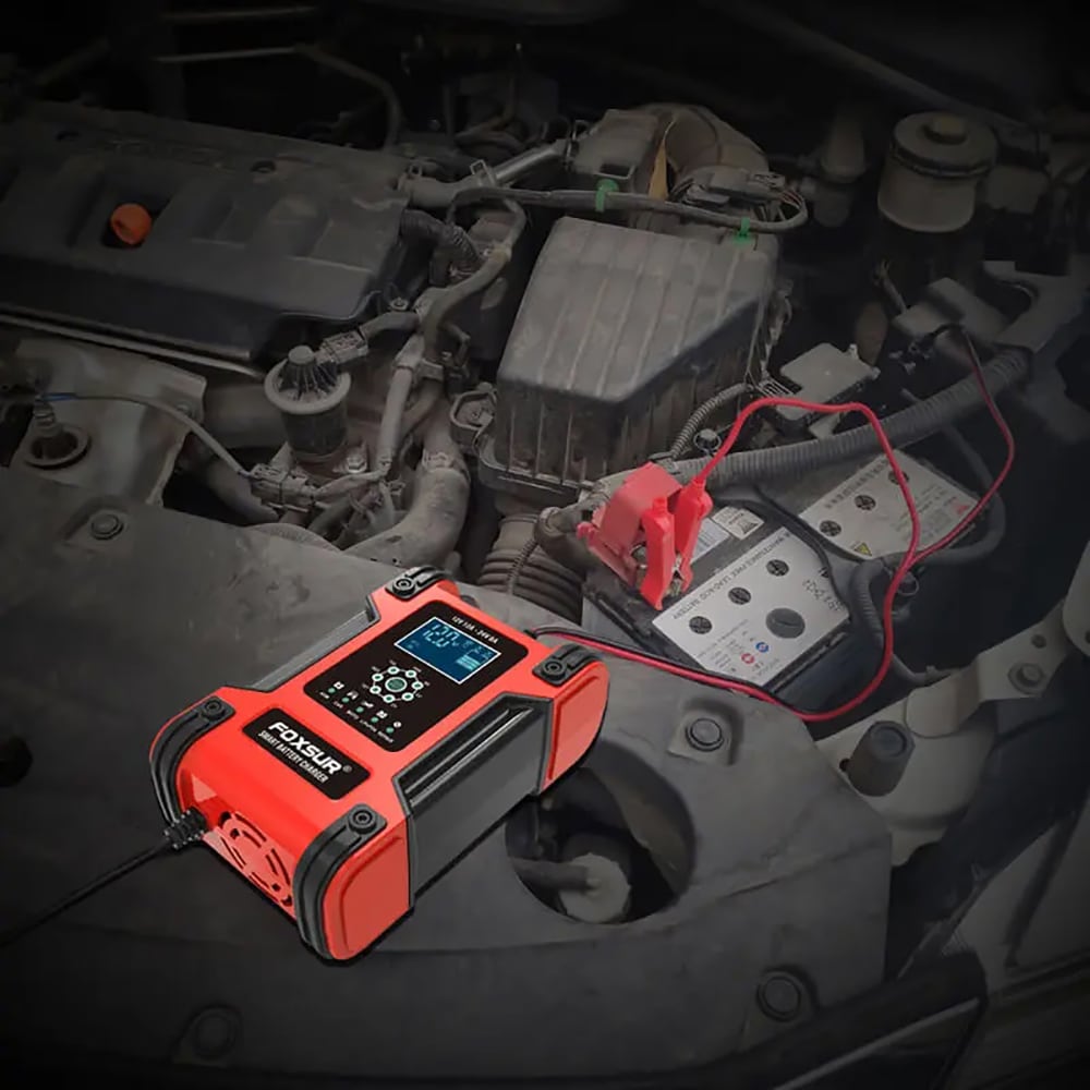 Redresor auto FOXSUR 12242R, 12V 12A 24V 6A, negru