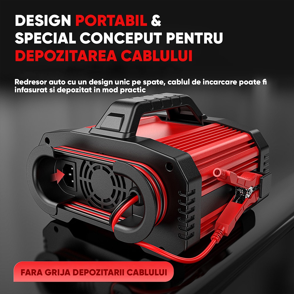 Redresor auto FOXSUR 12250R, 12V 25A, 24V 25A, rosu
