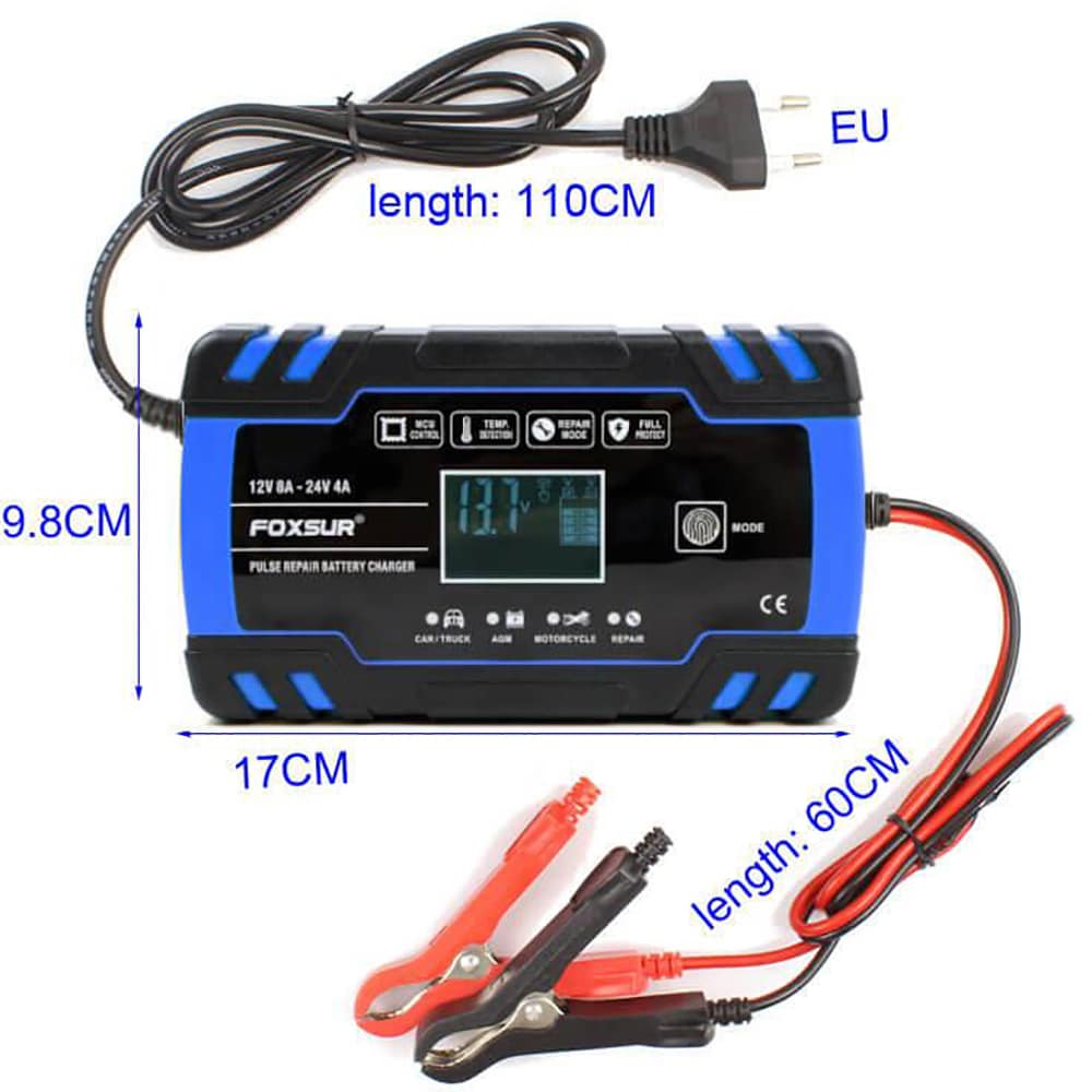 Redresor auto FOXSUR 12301R, 12V 8A 24V 4A, negru