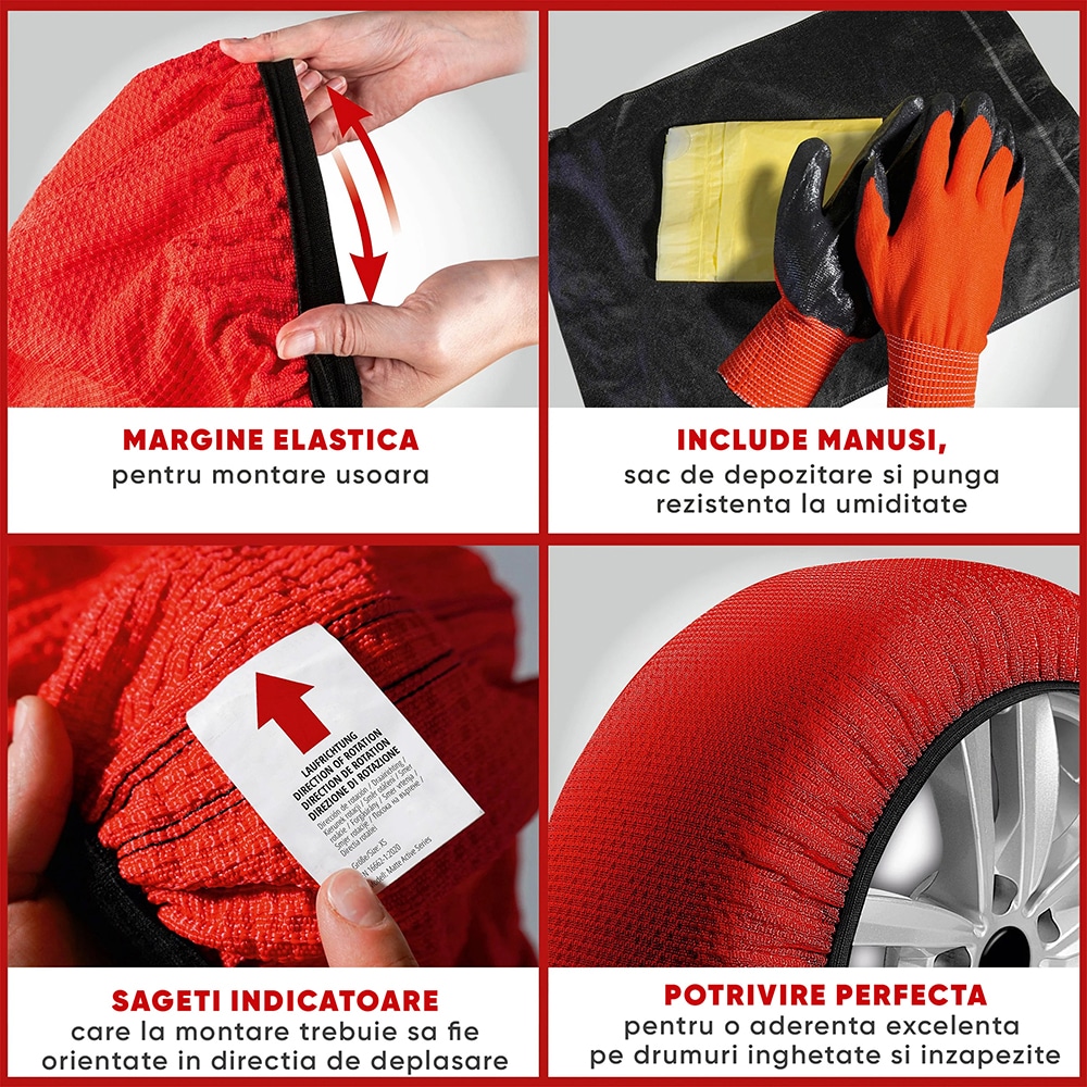 Huse antiderapante auto WALSER Active M, textil, 2buc, rosu