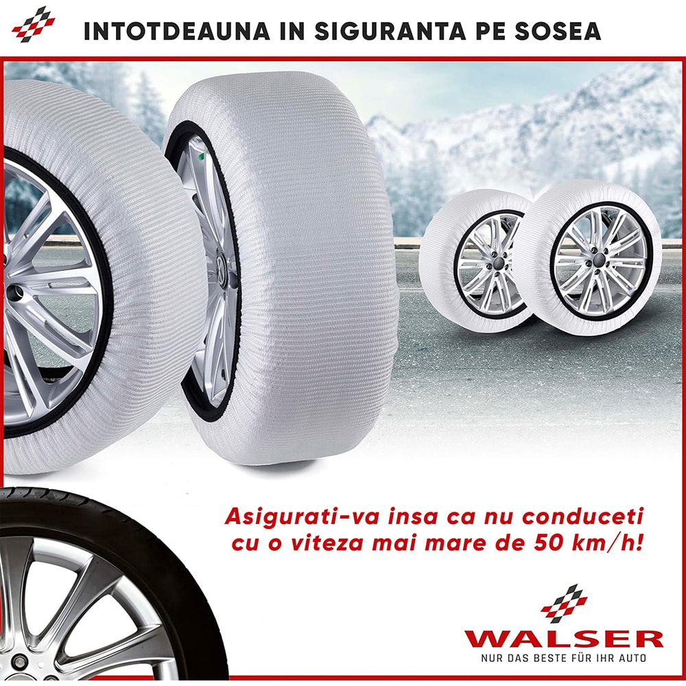 Huse antiderapante auto WALSER Ultra Grip M, textil, 2buc, alb