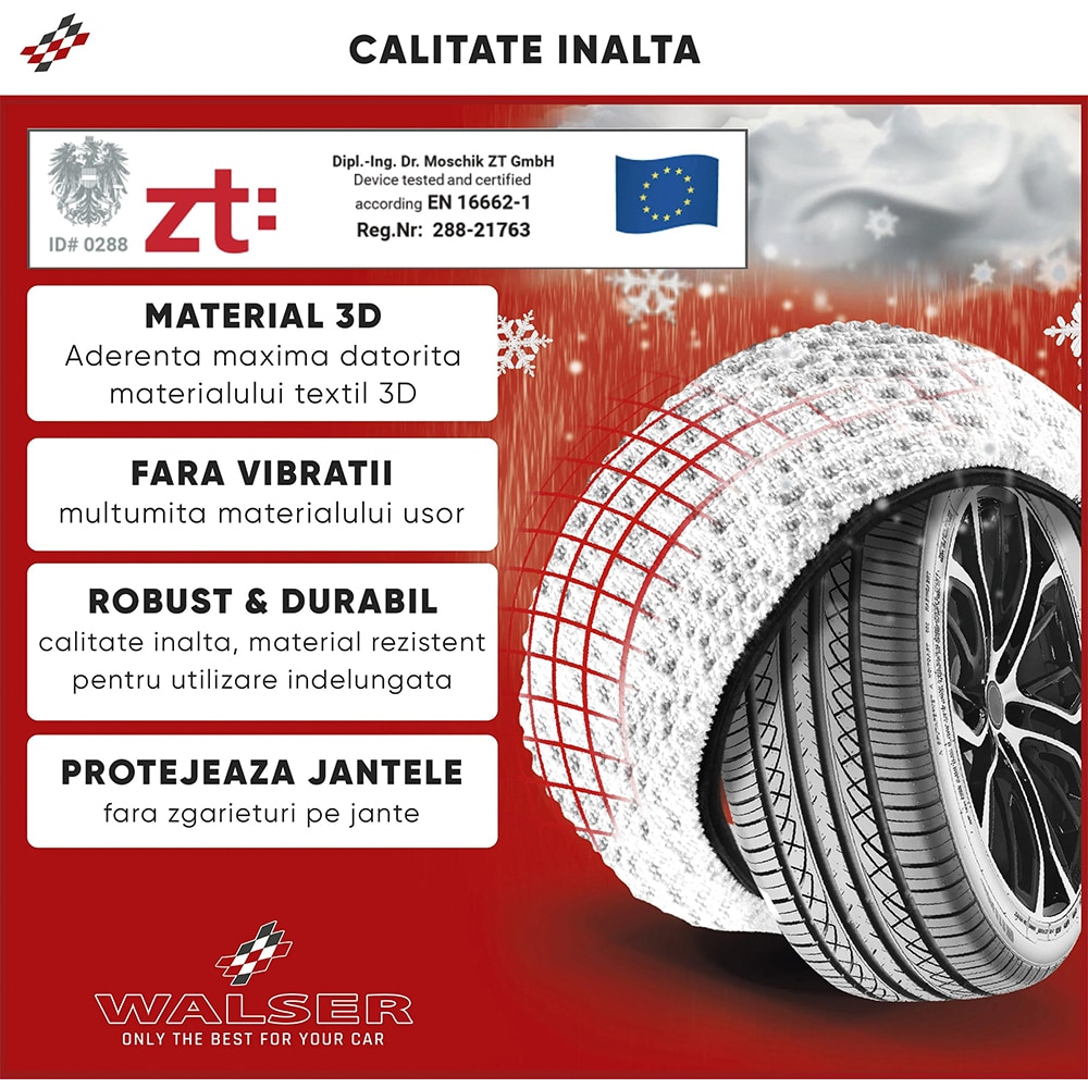 Huse antiderapante auto WALSER Ultra Grip L, textil, 2buc, alb