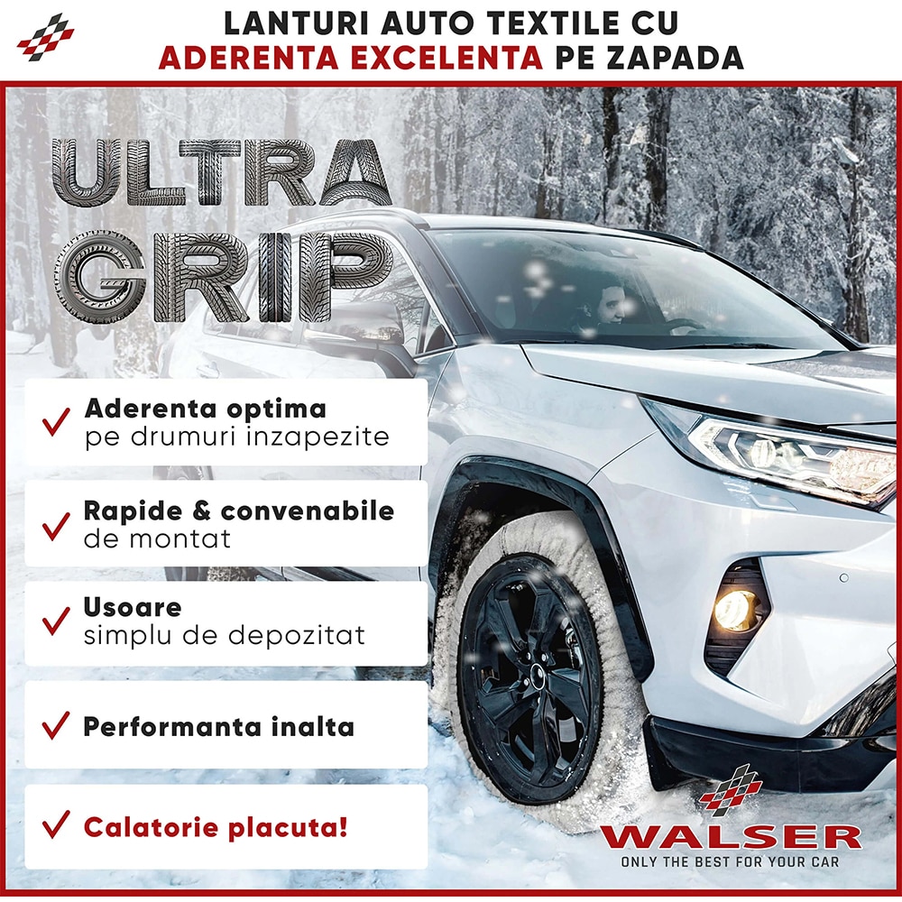 Huse antiderapante auto WALSER Ultra Grip XL, textil, 2buc, alb