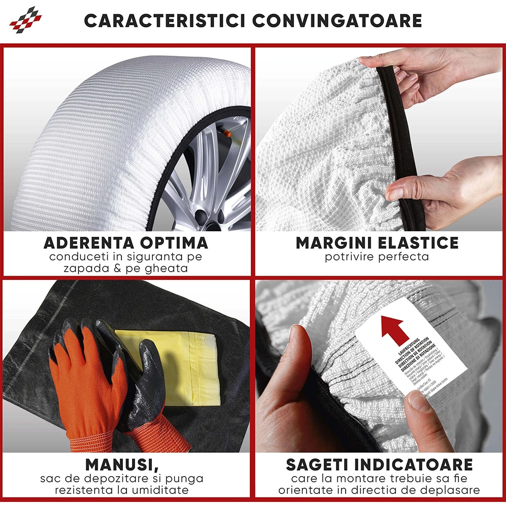 Huse antiderapante auto WALSER Ultra Grip XL, textil, 2buc, alb