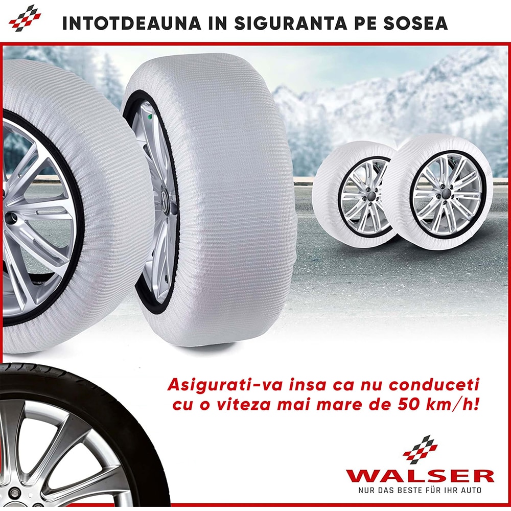 Huse antiderapante auto WALSER Ultra Grip XL, textil, 2buc, alb