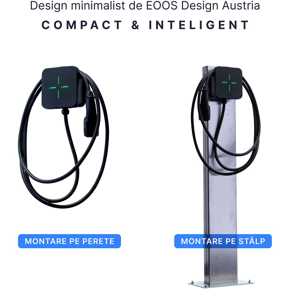Statie incarcare masini electrice LEKTRI.CO One EM, monofazat 7.4kW, 32A, Type 2, cablu 5m, Wi-Fi, negru