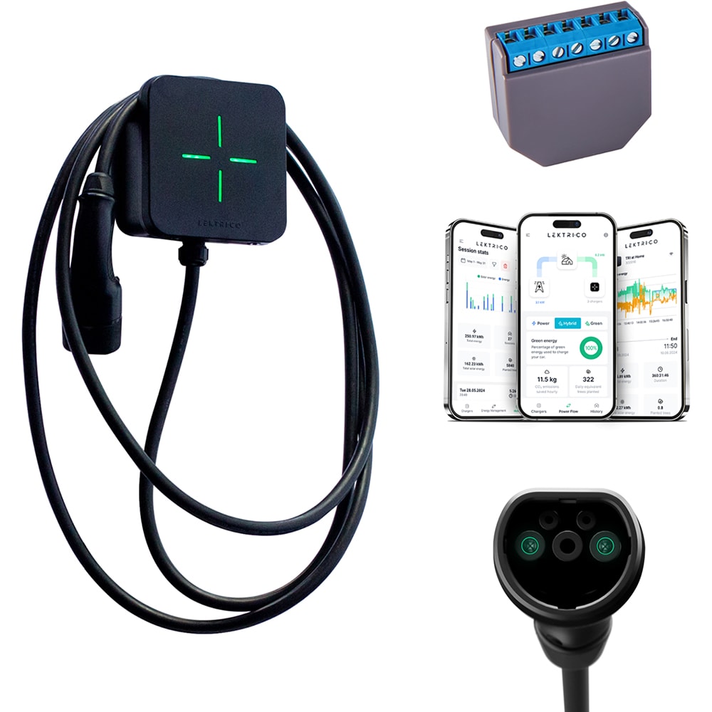 Statie incarcare masini electrice LEKTRI.CO One Safe EM, monofazat 7.4kW, 32A, Type 2, cablu 5m, Wi-Fi, negru