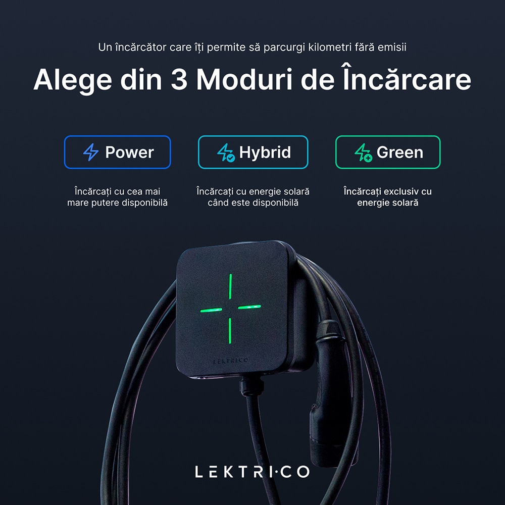 Statie incarcare masini electrice LEKTRI.CO One Safe EM, monofazat 7.4kW, 32A, Type 2, cablu 5m, Wi-Fi, negru