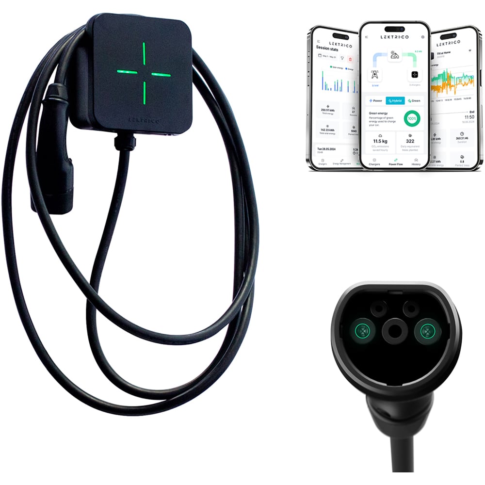 Statie incarcare masini electrice LEKTRI.CO One Safe, monofazat 7.4kW, 32A, Type 2, cablu 5m, Wi-Fi, negru
