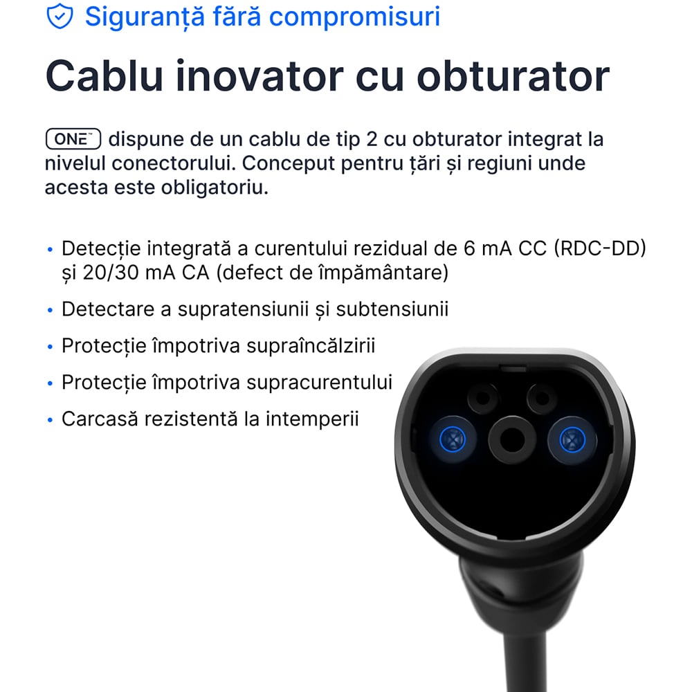 Statie incarcare masini electrice LEKTRI.CO One Safe, monofazat 7.4kW, 32A, Type 2, cablu 5m, Wi-Fi, negru