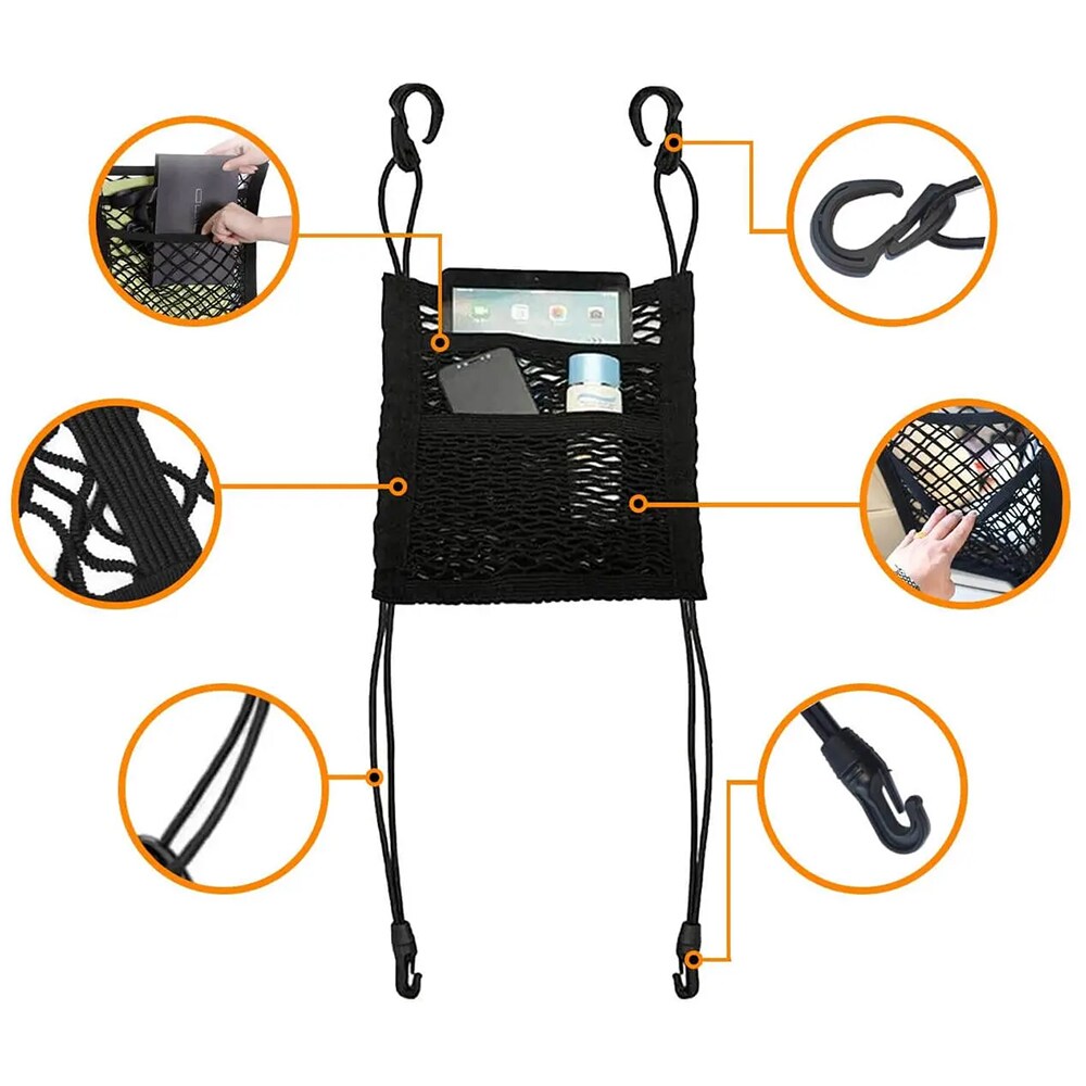 Organizator scaun auto ROLL FAST 20070R, plasa, 3 buzunare, negru