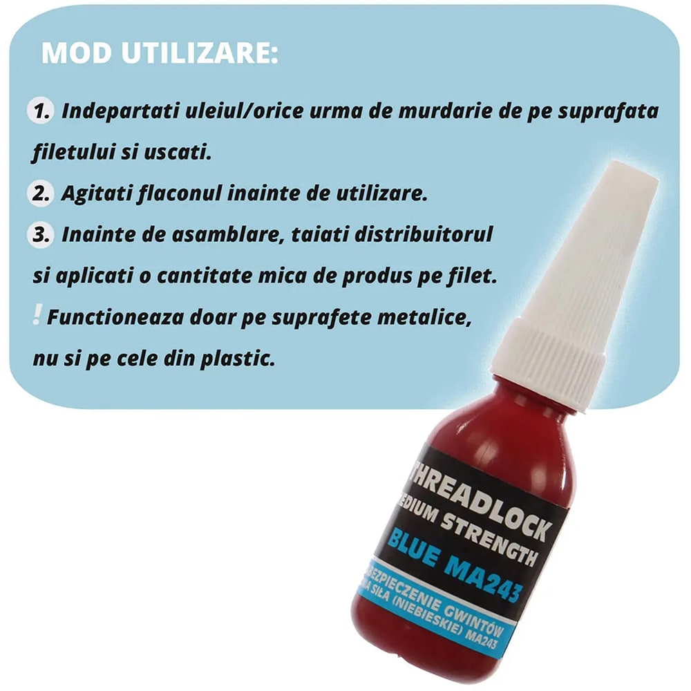Solutie blocare suruburi MA PROFESSIONAL Blue MA243, 10ml