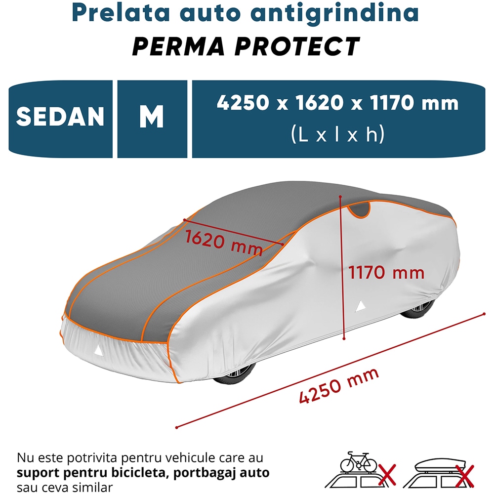 Prelata auto WALSER Perma Protect M, 425 x 162 x 117 cm, gri