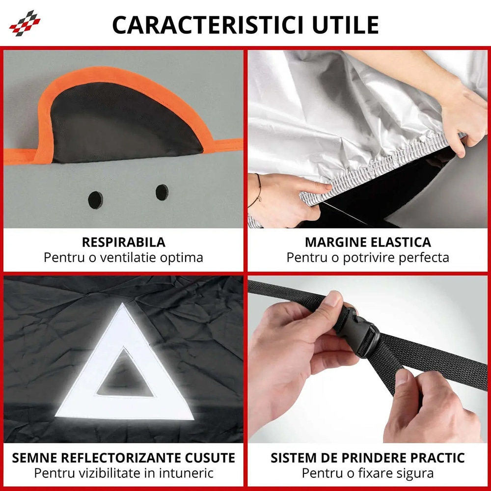 Prelata auto WALSER XL, 525 x 175 x 120 cm, antigrindina, argintiu-negru
