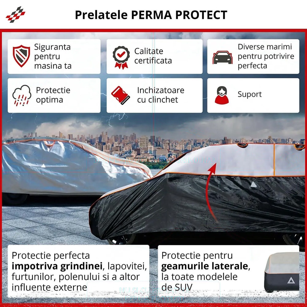 Prelata auto WALSER XL, 525 x 175 x 120 cm, antigrindina, argintiu-negru