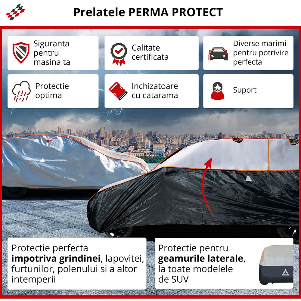 Prelata auto WALSER Perma Protect S, 430 x 165 x 145 cm, gri