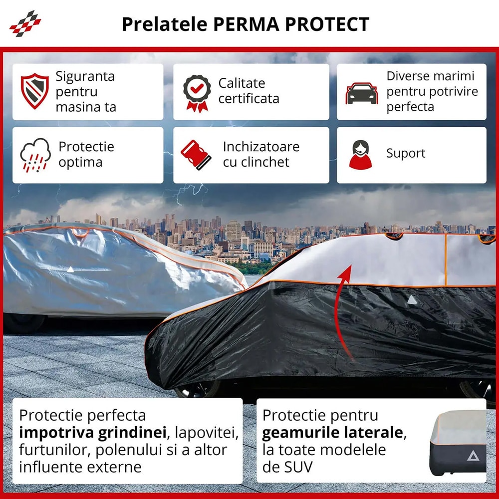 Prelata auto WALSER L SUV, 490 x 185 x 145 cm, antigrindina, argintiu-negru