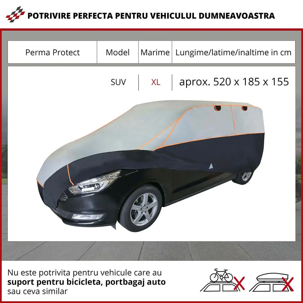 Prelata auto WALSER XL SUV, 520 x 185 x 155 cm, antigrindina, argintiu-negru