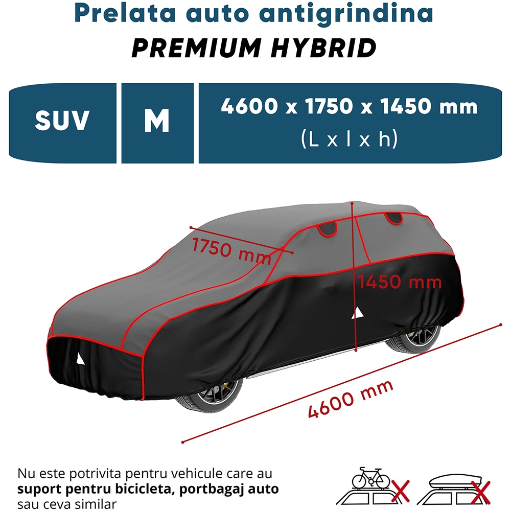 Prelata auto WALSER Premium Hybrid M, 460 x 175 x 145 cm, gri