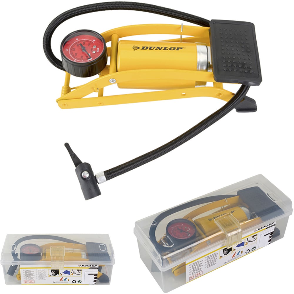Pompa de picior DUNLOP 40340, manometru, galben