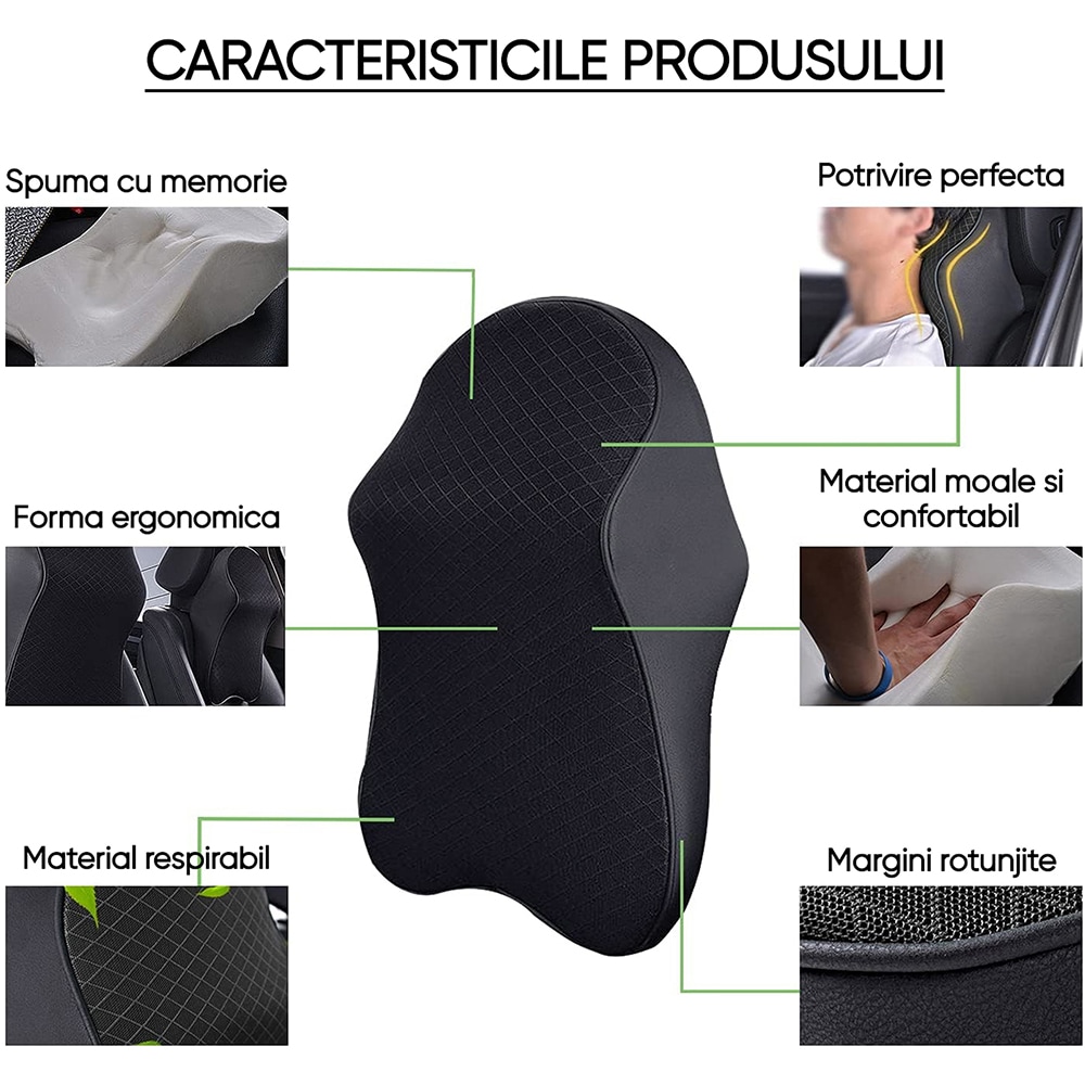 Perna auto multifunctionala ROLL FAST 50061R, spuma memorie, negru