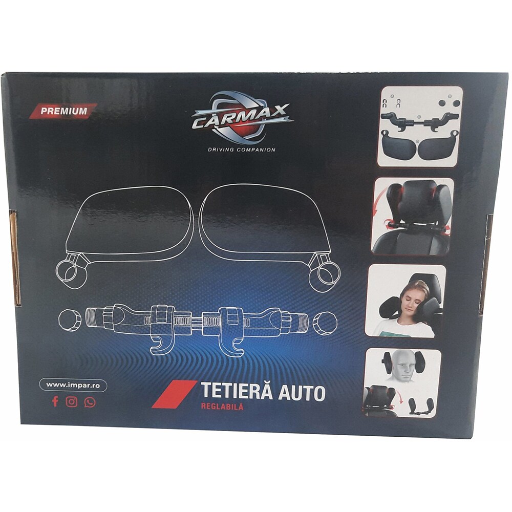 Tetiera auto CARMAX 50686, reglabila, negru