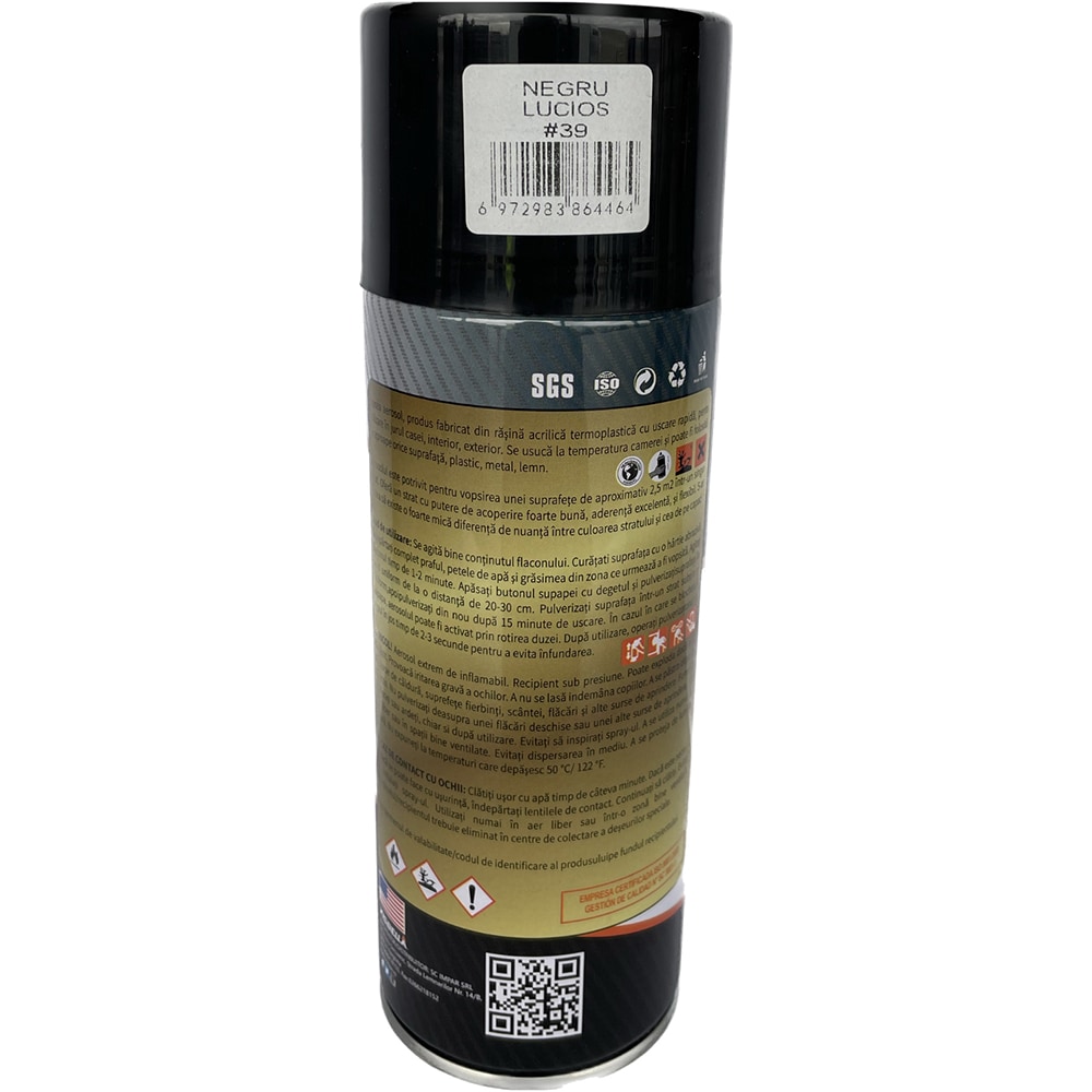 Spray vopsea acrilica VISBELLA 52717, negru lucios, 400ml