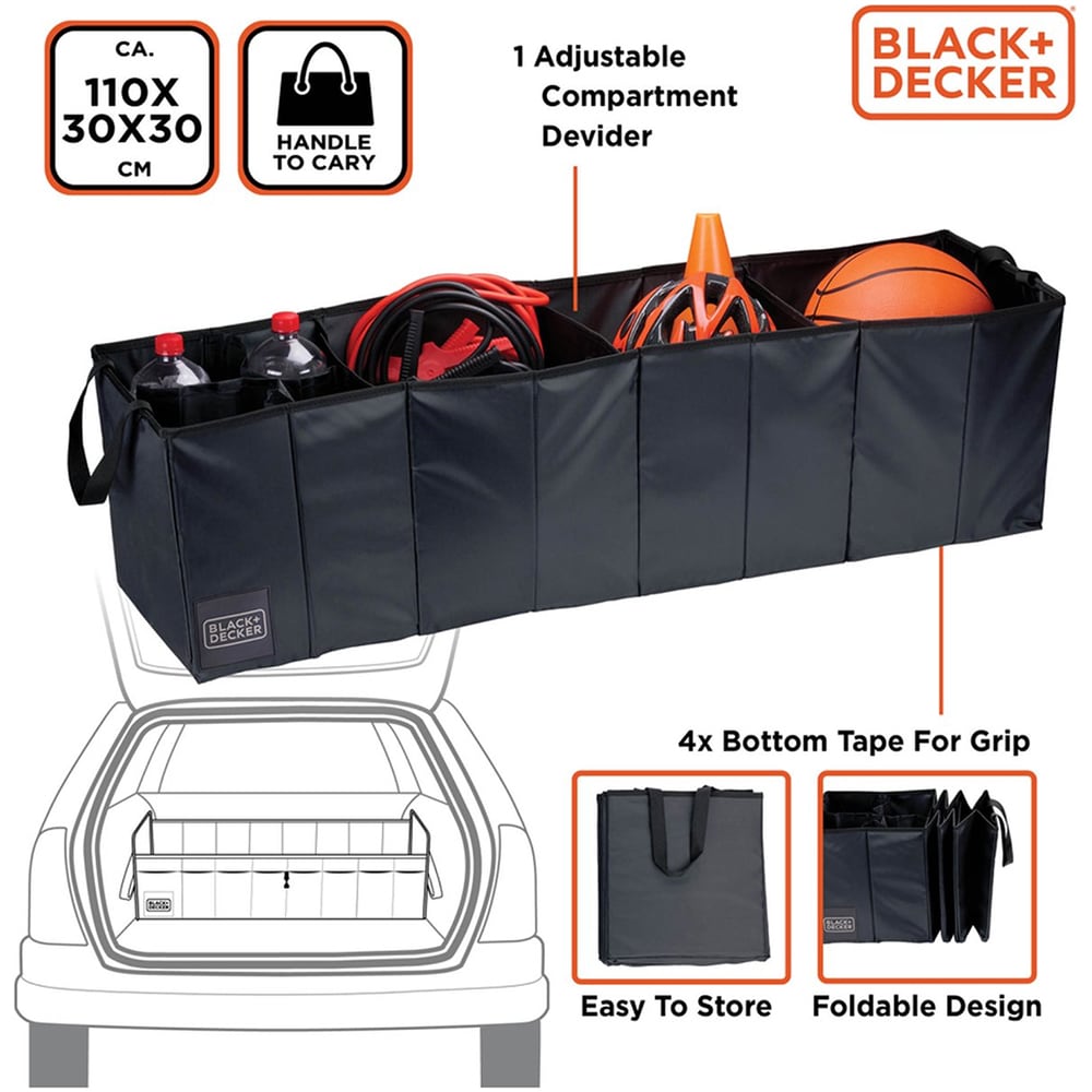 Organizator portbagaj BLACK&DECKER XL, pliabil, 110 x 30 x 30 cm, negru
