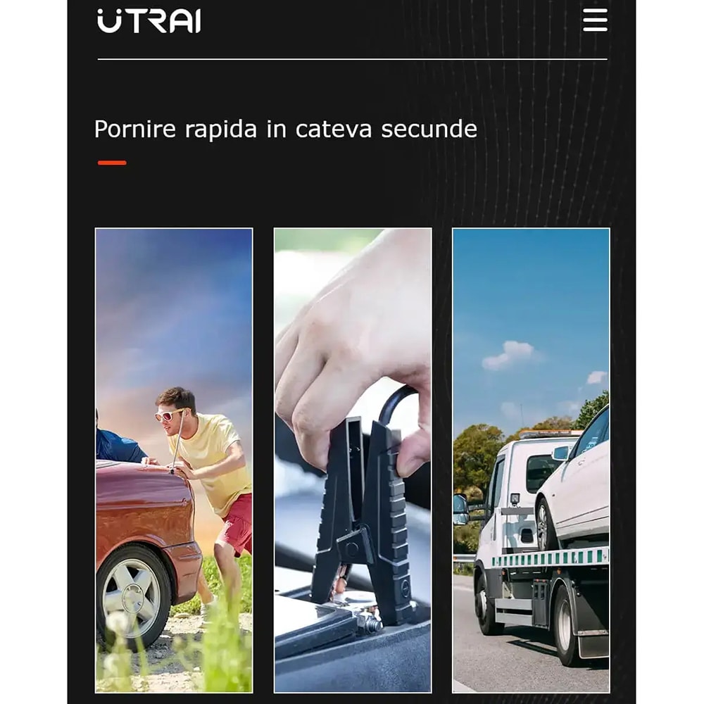 Starter auto UTRAI Jstar One, 12V, 2000A, 16000mAh, USB, Busola, Lanterna, negru