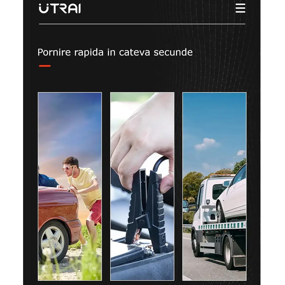 Starter auto UTRAI Jstar 4, 12V, 2500A, 24000mAh, Lanterna, Incarcare Wireless, Busola, negru