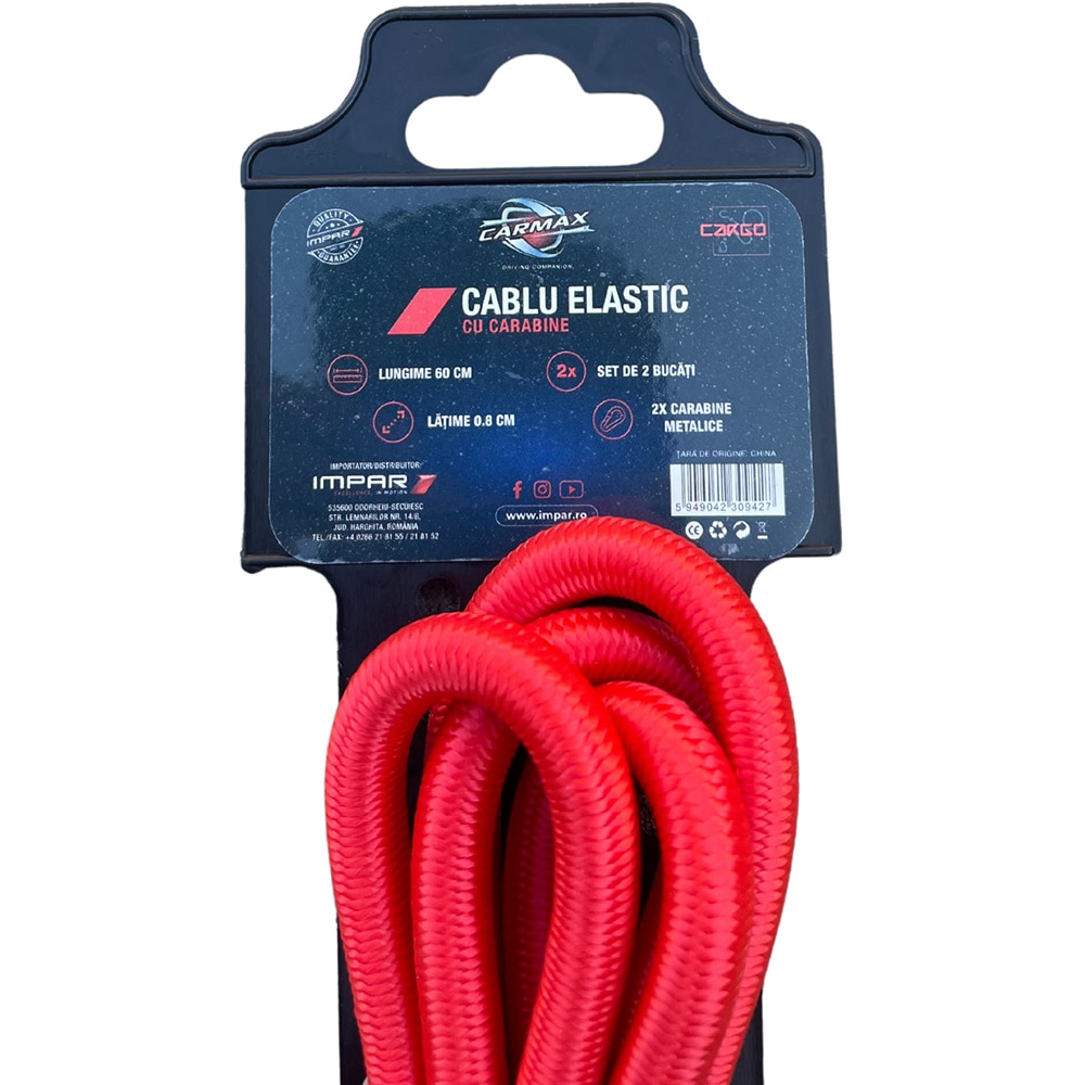 Chinga elastica CARMAX, 8mm x 60cm, 2 buc, rosu