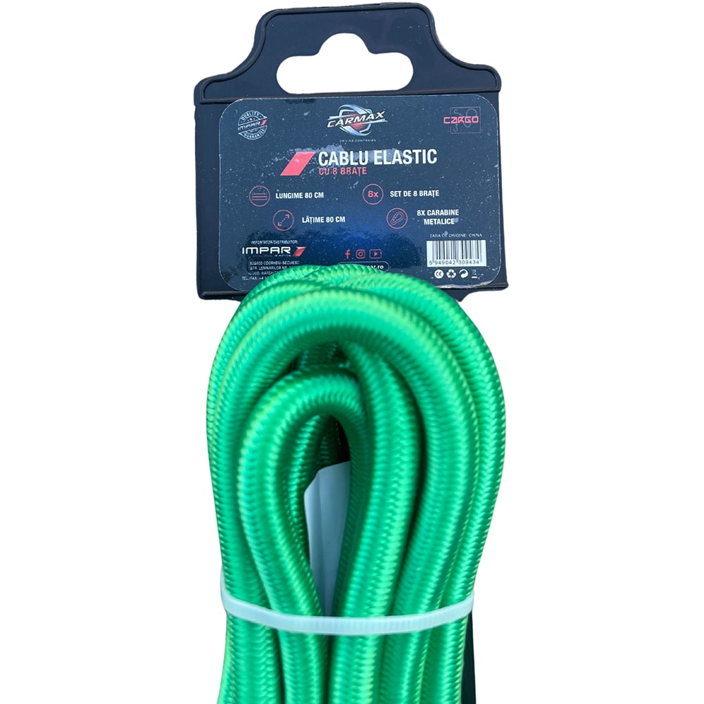 Chinga elastica CARMAX, 8mm x 80cm, 8 brate, verde