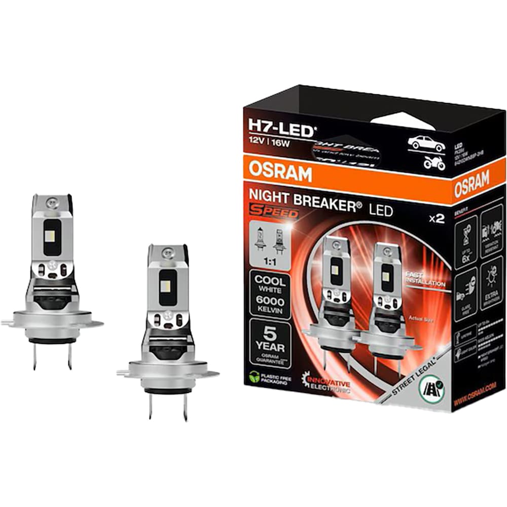Set becuri auto OSRAM Night Breaker Speed LED, H7, 6000K, 16W, 2 buc, Omologat RAR
